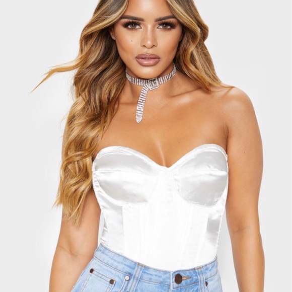 Tops | White Satin Corset Top | Poshmark